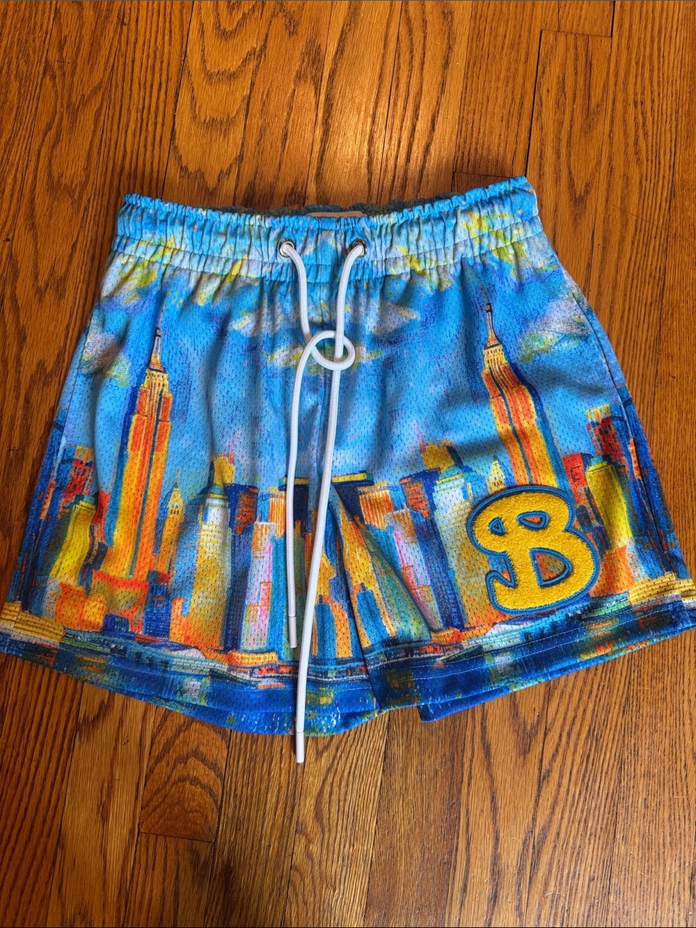 Men's Blue Cityscape Athletic Shorts with Drawstring